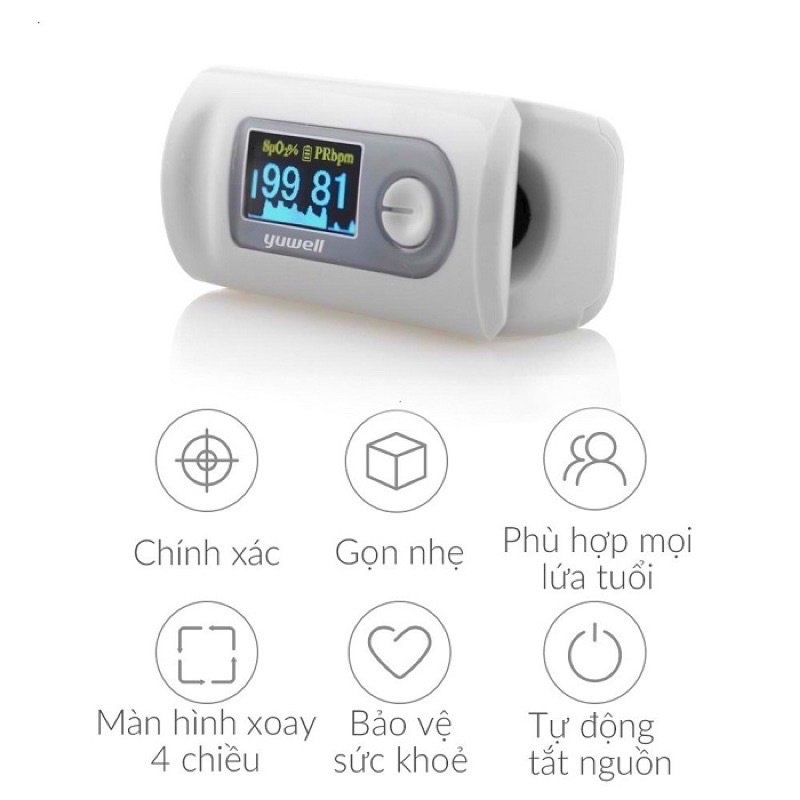 Máy đo nồng độ oxy trong máu Yuwell YX301, máy đo spo2, nhịp tim hàng chính hãng, bảo hành 24 tháng.