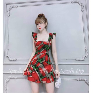 Đầm xoè hoạ tiết tay bèo kèm mút siêu yêu