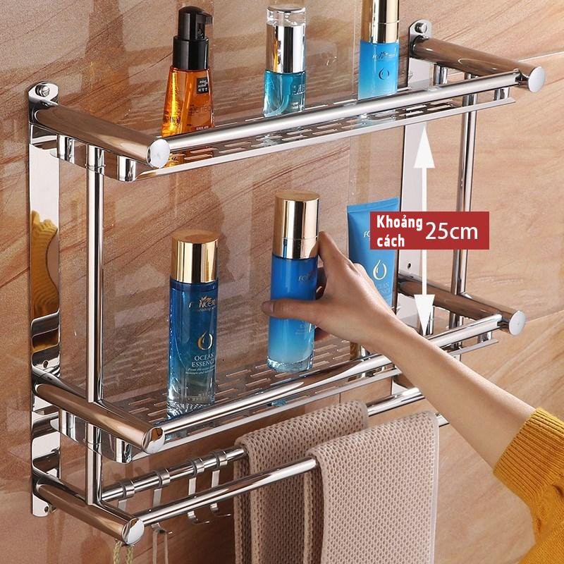 Giá Treo Đồ Nhà Tắm, Kệ Đựng Đồ Phòng Tắm Inox Không Gỉ Dán Tường Tiện Lợi