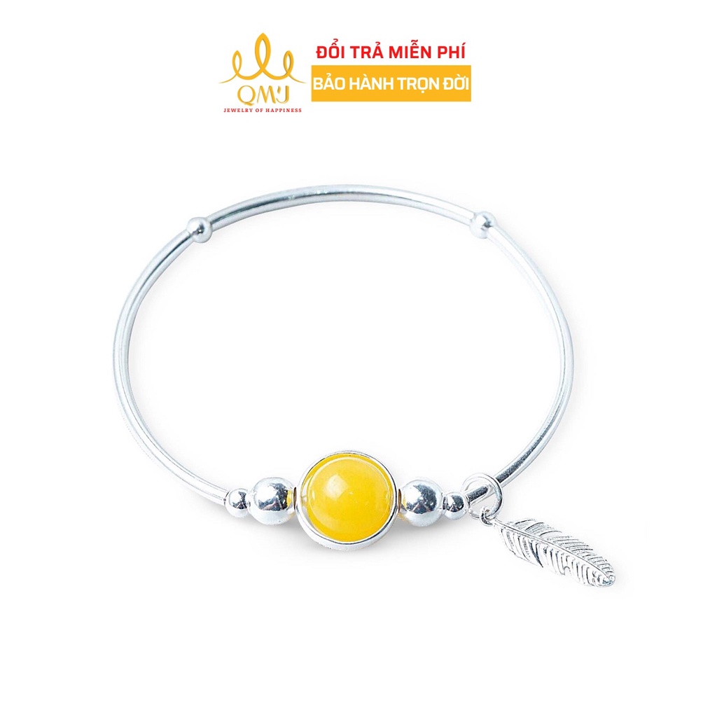 QMJ vòng tay đá phong thủy mix charm lông vũ bạc 925 cao cấp Q417