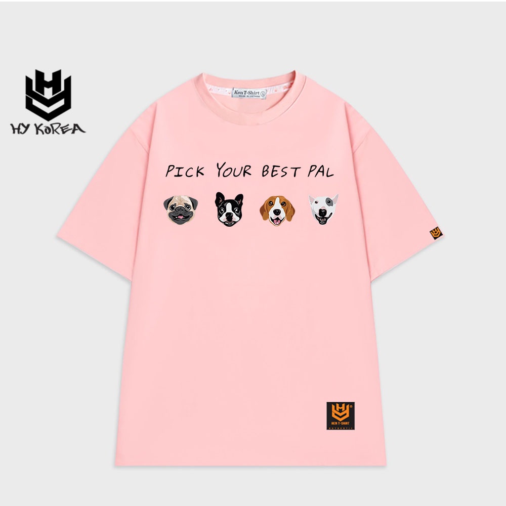 Áo thun tay lỡ cotton 75% cute HY KOREA nam nữ form rộng in hình 4 Chú Cún 468