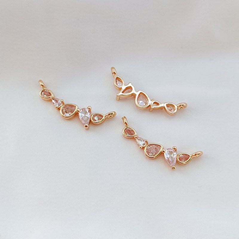 Phụ Kiện Trang Sức Hình Chữ V Đính Đá Zircon Mạ Vàng 14K Nhiều Màu Sắc DIY