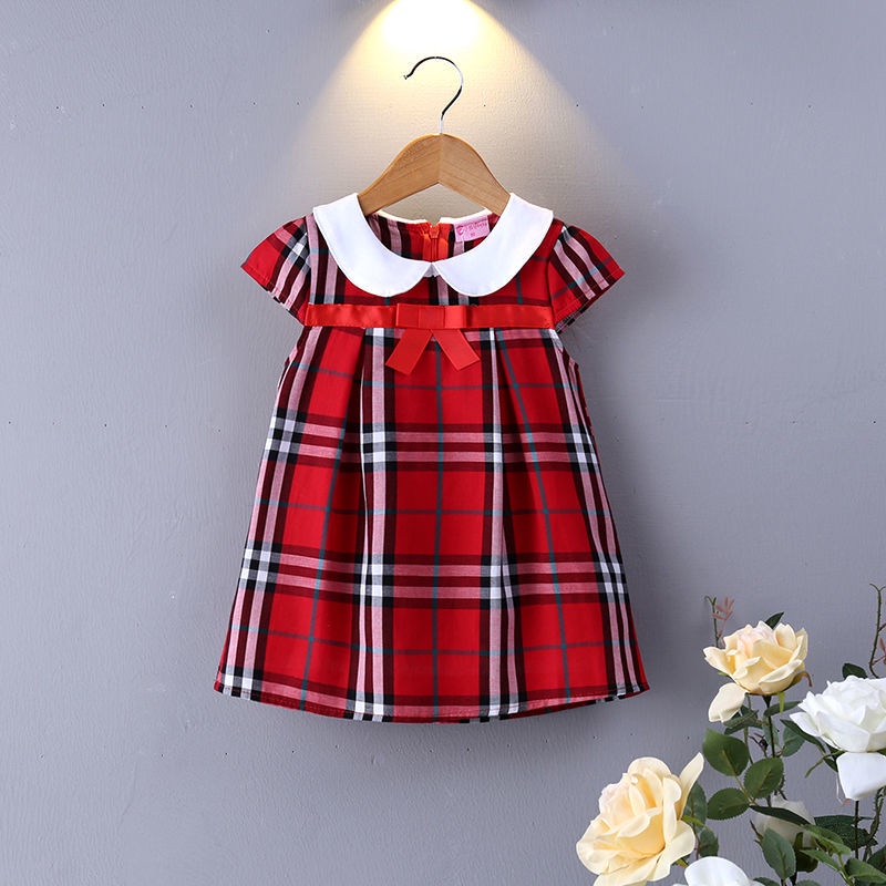 Đầm Tay Ngắn Cổ Búp Bê Kẻ Sọc Caro Mẫu Mới Thời Trang Mùa Hè Dành Cho Bé Gái