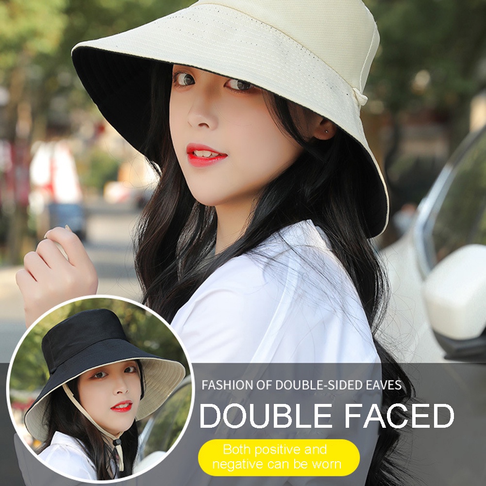 Nón Vành Rộng Hai Mặt Chống Tia UV Thời Trang Cho Nữ