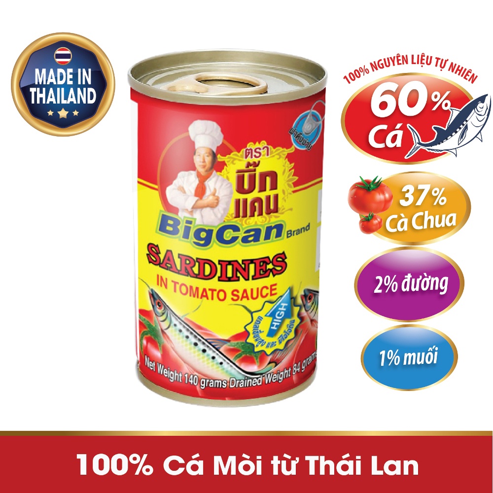 Lốc 10 hộp cá sốt cà chua BigCan Thái Lan 1.4kg/lốc, gồm cá mòi và cá nục