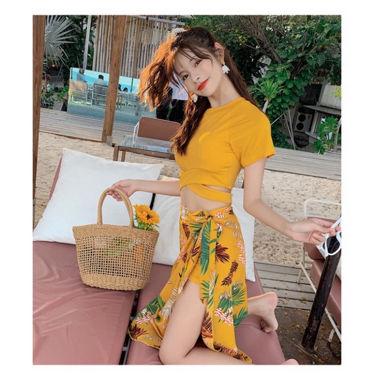 Bikini 2 mảnh kín đáo LUHAZO kèm khăn choàng đi biển đẹp hàng Quảng Châu 9157 DK2T40