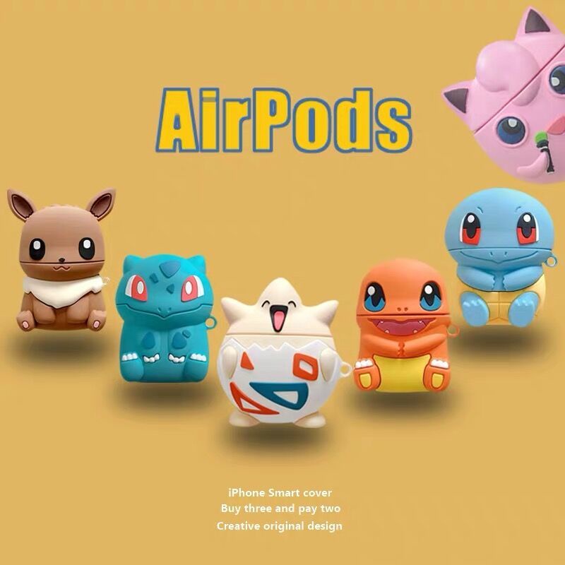 Vỏ Bảo Vệ Hộp Sạc Tai Nghe Airpods 1/2/Pro Bằng Silicon Họa Tiết Hoạt Hình Pokemon 3D Dễ Thương