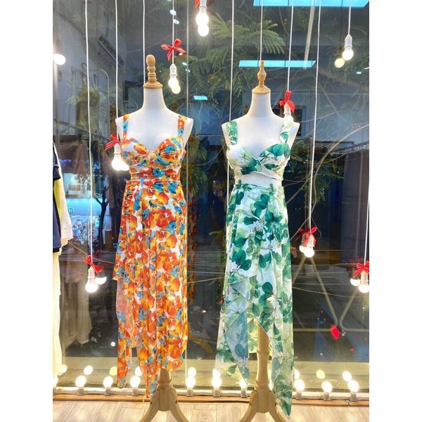 [ĐỒ BƠI CAO CẤP] Bikini 2 mảnh lưng cao che bụng mix áo gọng nâng ngực hoạ tiết hoa lá nhiều màu