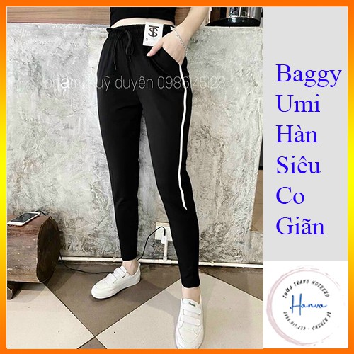 Quần Jogger Nữ Phối Sọc 2 Bên Chất Umi Hàn Đẹp Co Giãn 4 Chiều Không Cắn Chỉ