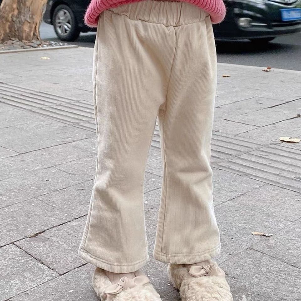 Quần dài ống loe lót nhung dày dặn giữ ấm thời trang thu đông cho bé gái