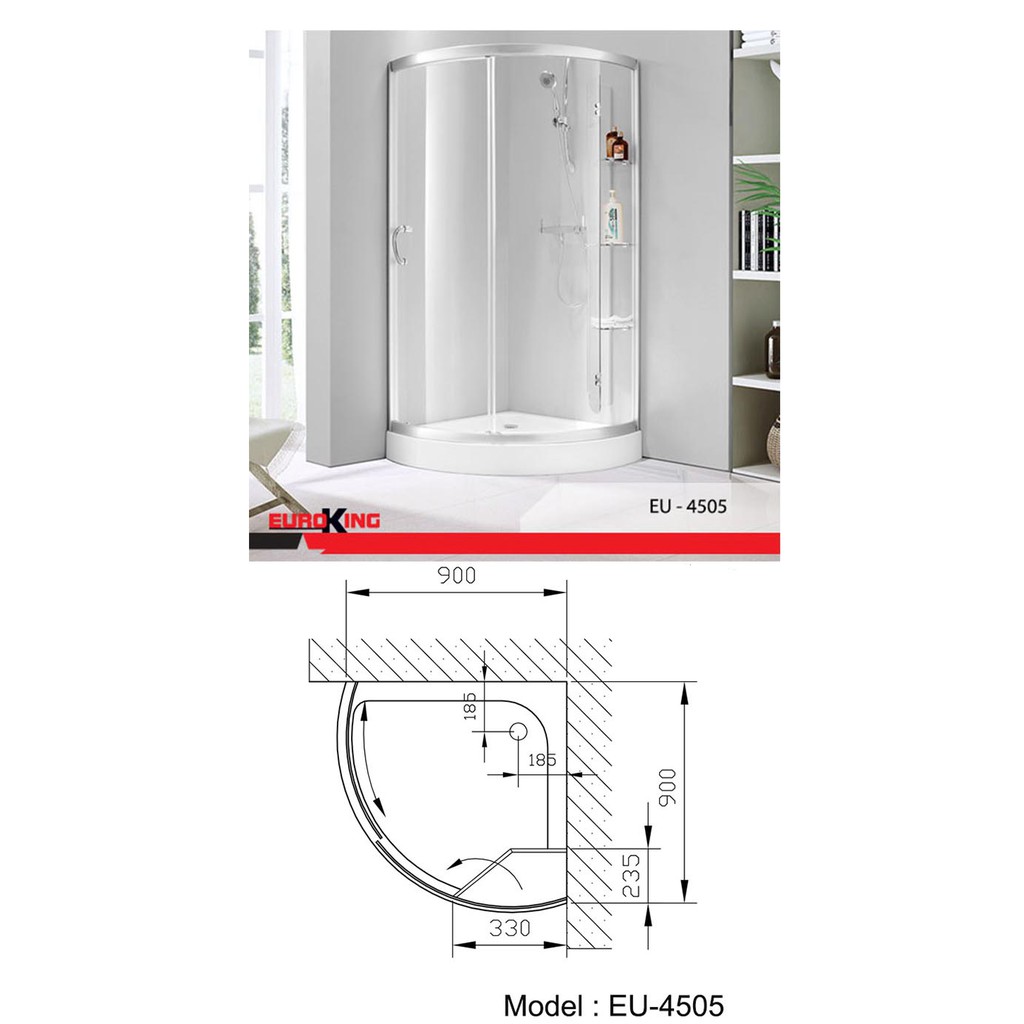 Phòng tắm vách kính nhập khẩu Euroking EU-4505, lùa, cường lực