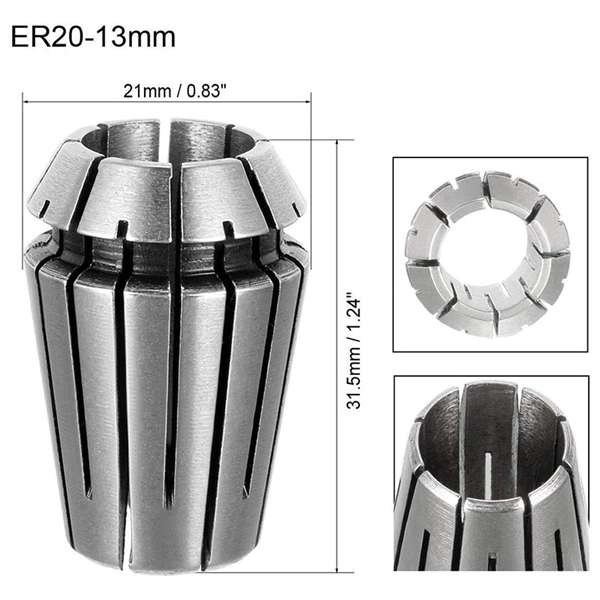 1/2 Inch Shank ER20 Router Collet Extension Road Collet Chuck Adapter with 13mm Spring Collet for CNC Milling Lathe Tool