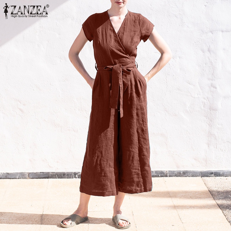 Zanzea Áo liền quần Tay Ngắn Ống Rộng Thời Trang Cho Nữ