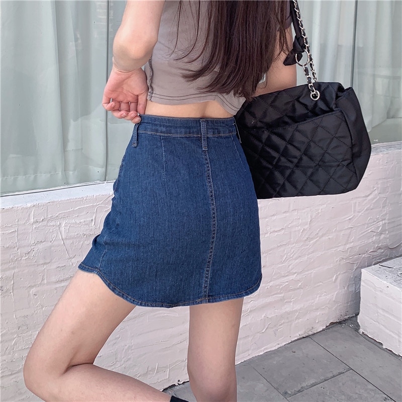 Chân váy IELGY vải jean lưng cao dáng chữ A phong cách Hàn Quốc dành cho nữ