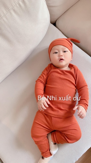 Set bộ dài tay len gân hàng loại 1 TẶNG KÈM nón tỏi cho bé