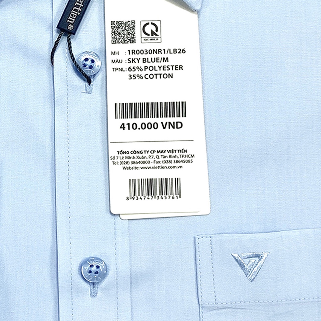 Viettien - Áo sơ mi nam dài tay màu xanh da trời Áo sơ mi công sở nam vạt bầu Việt Tiến