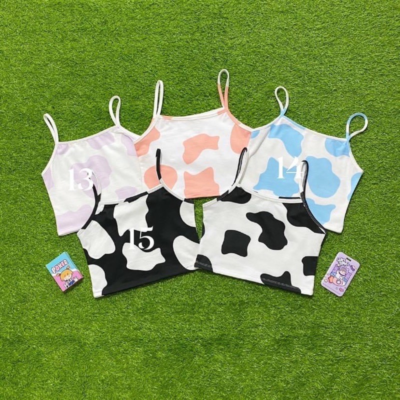 Áo Croptop 2 Dây loang màu - Áo crop bò sữa 12 màu (Ảnh thật)