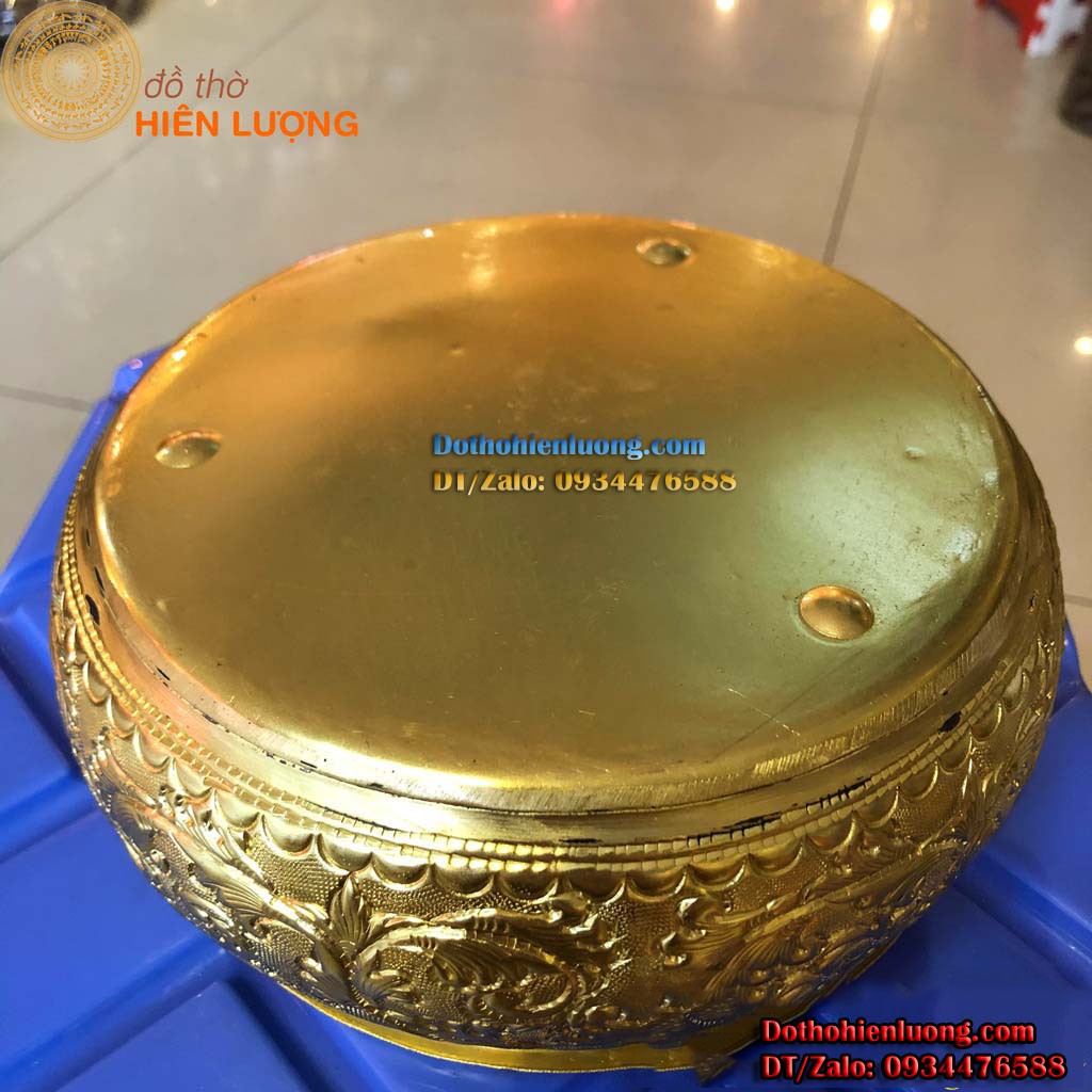 Cơi Đựng Trầu Cau Bằng Đồng Thau Màu Vàng Hoa Văn Rồng Phượng Đẹp Tinh Xảo