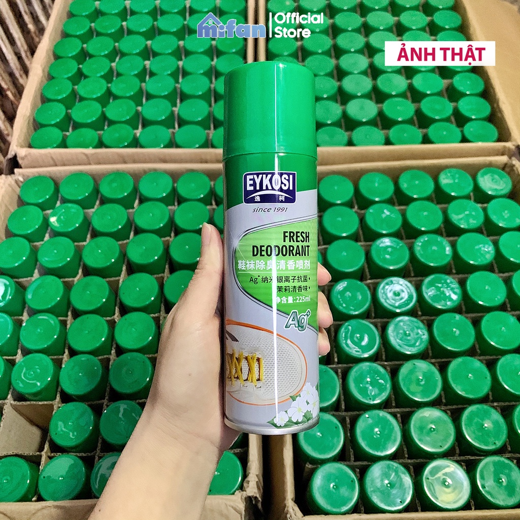 Chai Xịt Khử Mùi Giày EYKOSI 225 ml Hương Hoa Nhài - Công Nghệ ION Bạc, Loại Bỏ Mùi Hôi Triệt Để, Kháng Khuẩn - MIFAN