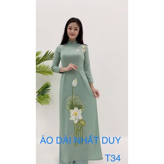 ÁO DÀI TRUYỀN THỐNG THÊU HỌA TIẾT HOA SEN ,CHẤT LỤA TÂY THI CAO CẤP, SALE 30% NHÂN DỊP 8/3 CHO CÁC CHỊ EM -T34