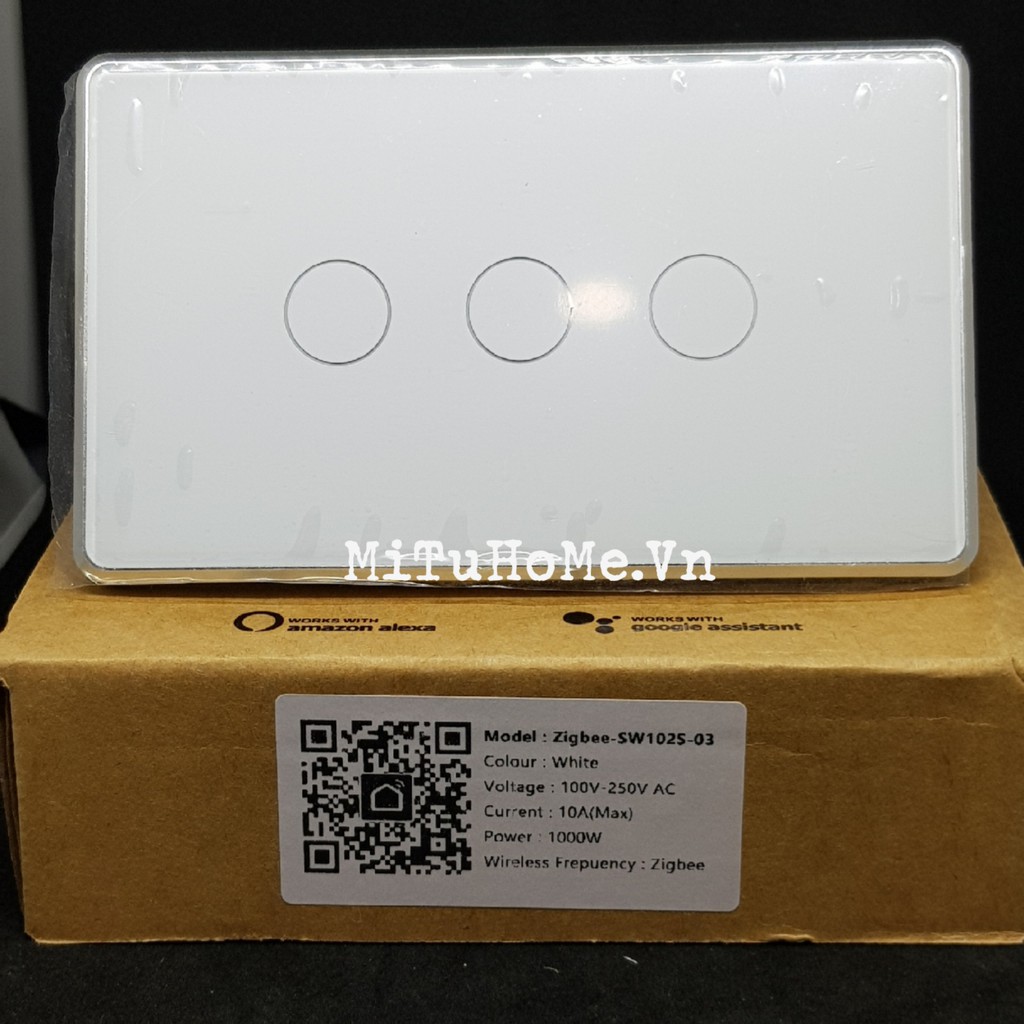Công Tắc Cảm Ứng 3 Nút ZIGBEE TUYA Viền Nhôm Bạc - Kết nối Zigbee2mqtt - BH 12 Tháng