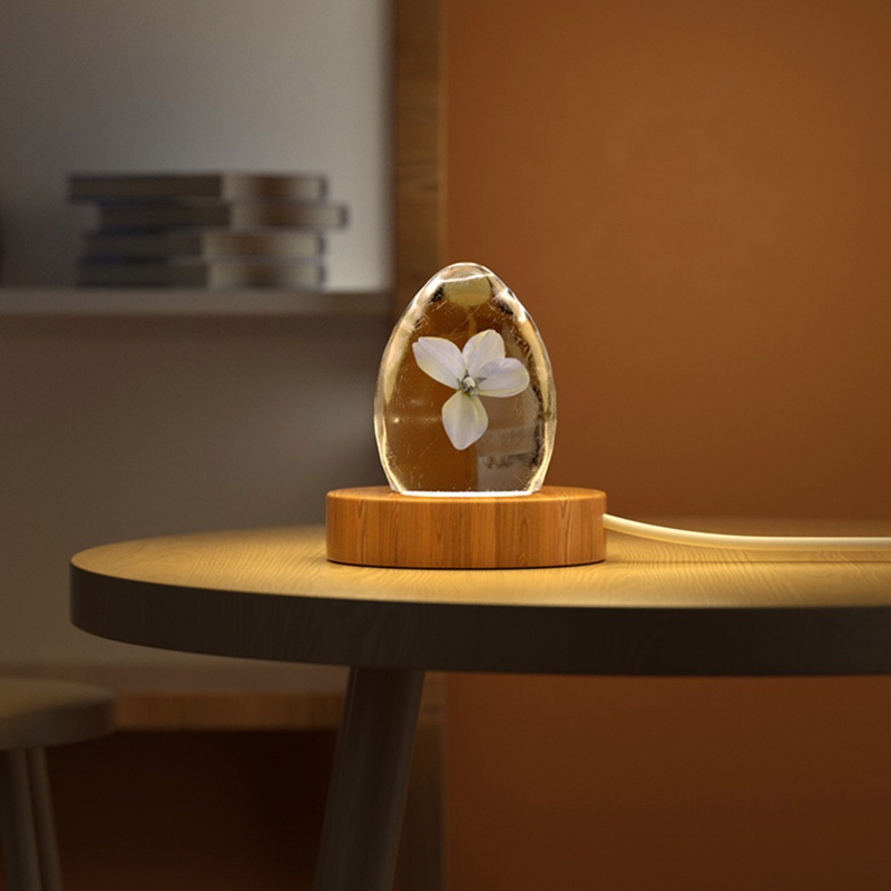 Khuôn silicone làm đèn LED hình quả trứng với đế gỗ nguồn USB