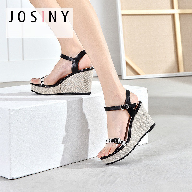 Giày đế xuồng Josiny quai trong phối màu thời trang gót 8.5cm
