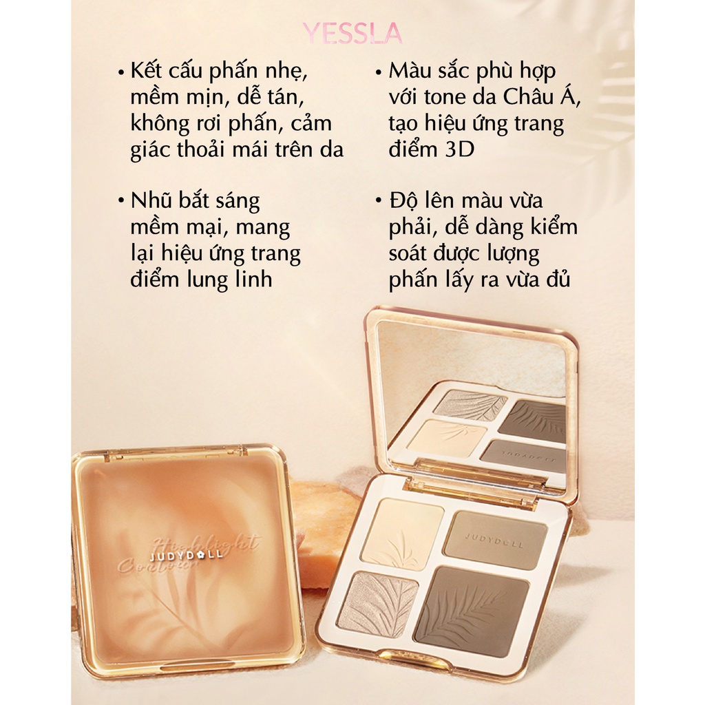 Judydoll - Bảng phấn tạo khối bắt sáng 3D màu lì và màu nhũ