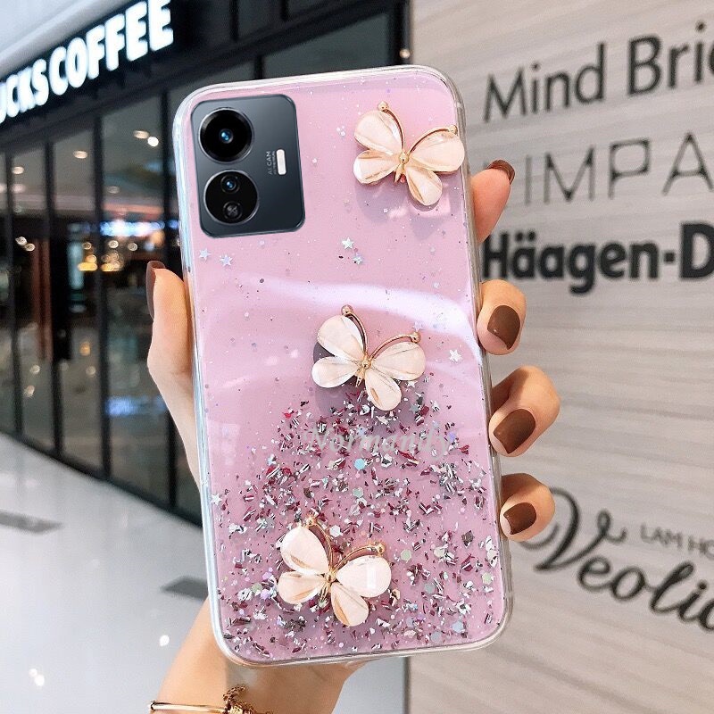 Ốp Điện Thoại TPU Silicone Mềm Trong Suốt Chống Sốc In Hình Bướm 3D Cho VIVO Y02S Y77 Y75 Y55 Y30 T1 Pro 5G 2022