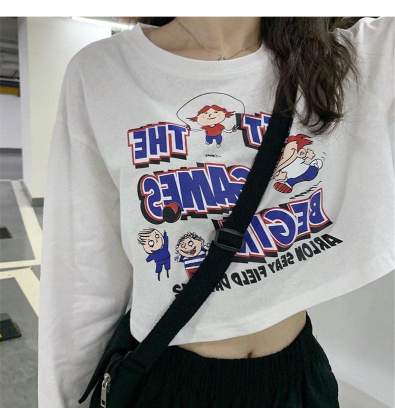 ( HÀNG CÓ SẴN ) Áo crop top nữ thun tay dài form rộng có in hình kiểu dáng hàn quốc