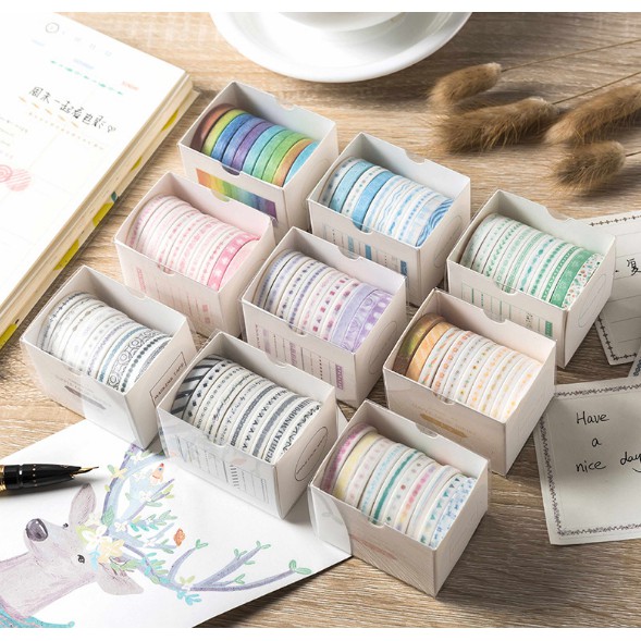 Set 10 cuộn Washi Tape - Winzige nhỏ băng dính đáng yêu hỗ trợ trang trí DIY - Văn Phòng Phẩm Sáng Tạo