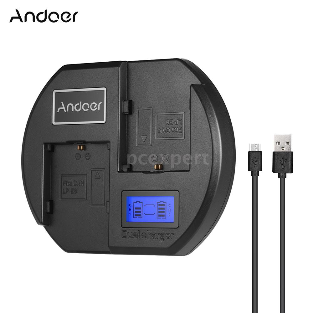 PCER◆ Andoer Fast Charger Dual-channel Camera Battery Charger Digital LCD Display USB Input for Cano