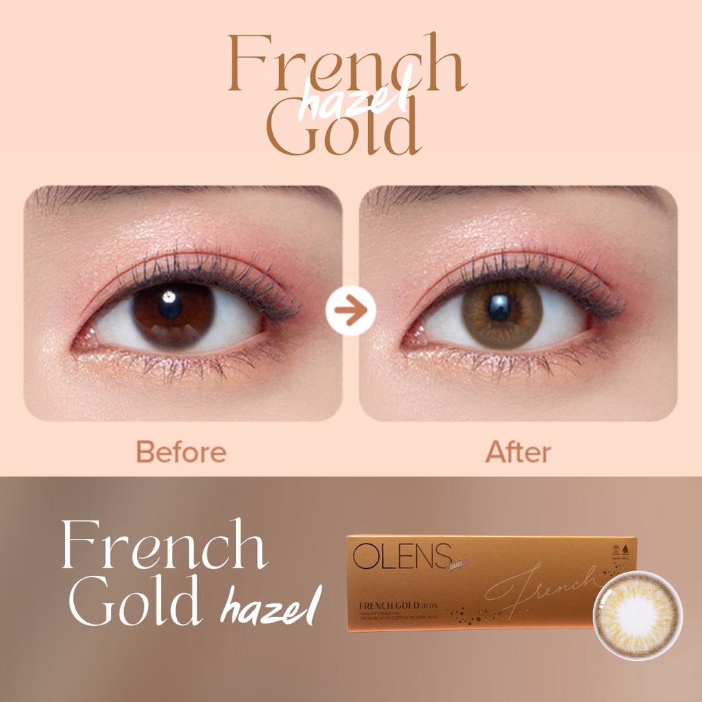 Kính áp tròng 1 NGÀY FRENCH GOLD HAZEL chính hãng Olens Lens cận 1 ngày