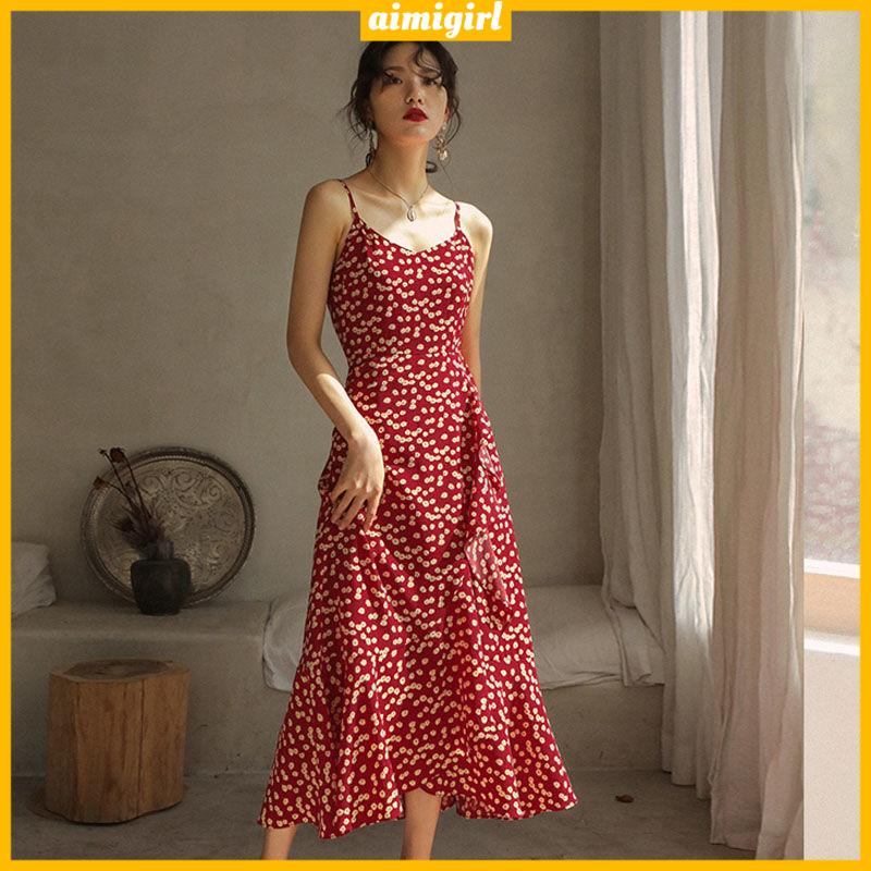 Đầm Hai Dây Cổ Chữ V Họa Tiết Chấm Bi / Hoa Thời Trang Mùa Hè Mới 2022