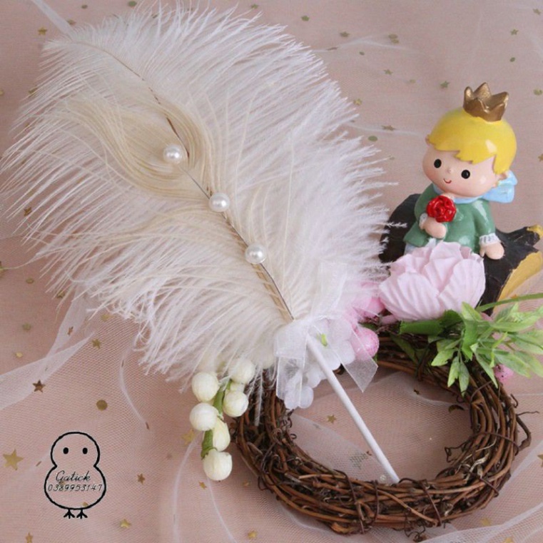 Phụ kiện bánh kem sinh nhật  que cắm bánh lông vũ