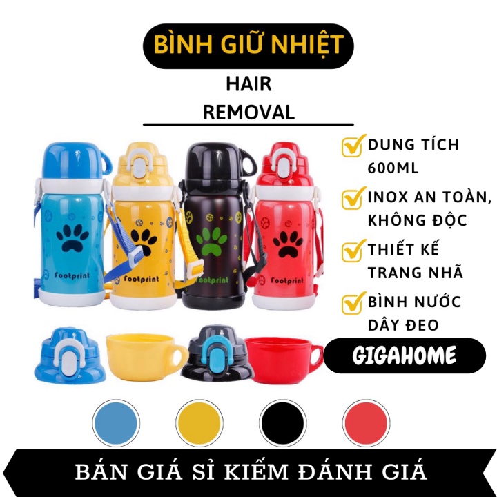 Bình nước giữ nhiệt   GIÁ VỐN]  Bình giữ nhiệt cho bé hình bàn chân chó 600ml - Bình nước giữ nhiệt đáng yêu cho bé 80