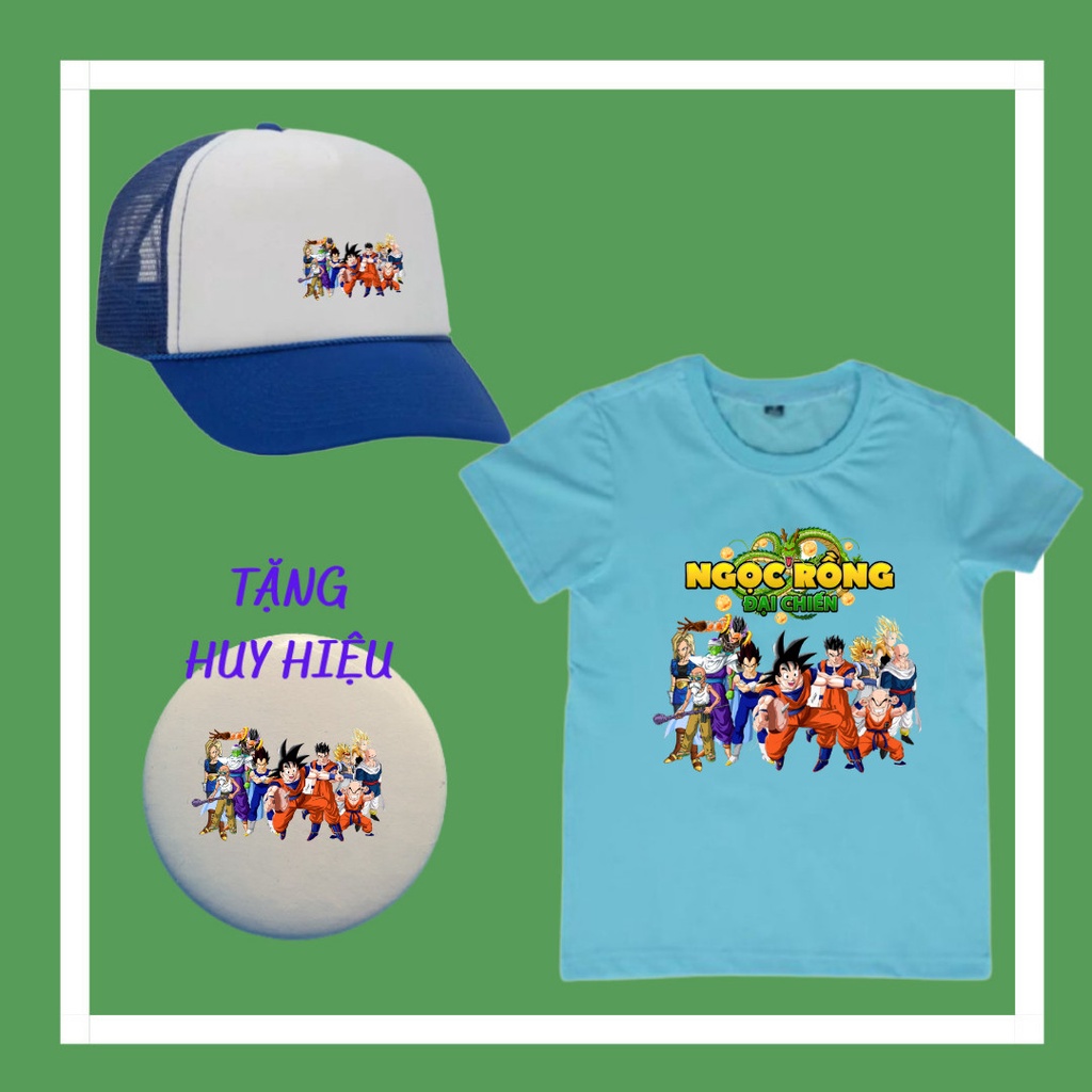 Áo thun Dragon, Songoku, bảy viên ngọc rồng cho bé trai, Mũ lưỡi trai Dragon, Huy hiệu Songoku