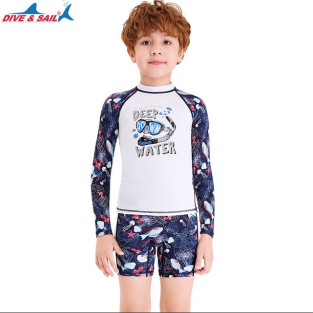 Bộ đồ bơi dài tay cho bé trai 10-30kg mẫu mới 2020 in hoạ tiết biển siêu đẹp, hàng hiệu Dive &amp; Sail