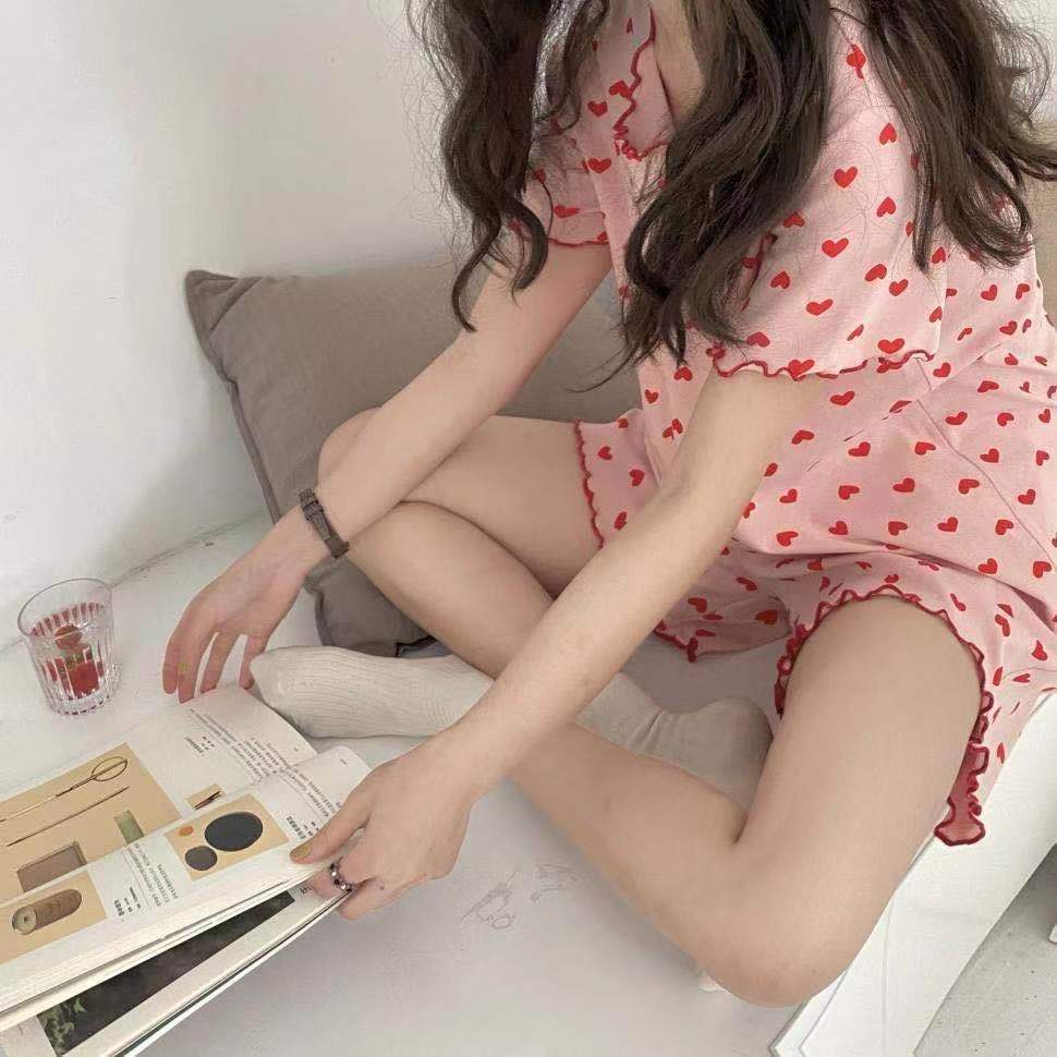 [Spot Bộ đồ ngủ ngắn tay dáng rộng cỡ lớn mặc ở nhà bên ngoài kiểu Hàn Quốc dễ thương