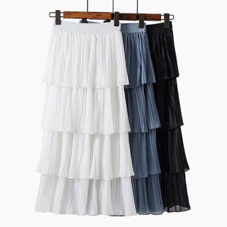 Chân váy voan xếp ly 4 tầng dáng dài midi cho nữ
