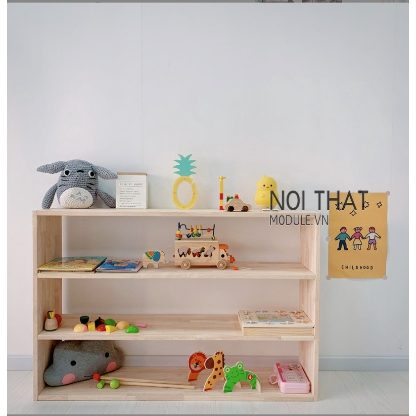 Kệ sách cho bé 3 tầng, kệ để đồ chơi cho trẻ gỗ thông tự nhiên