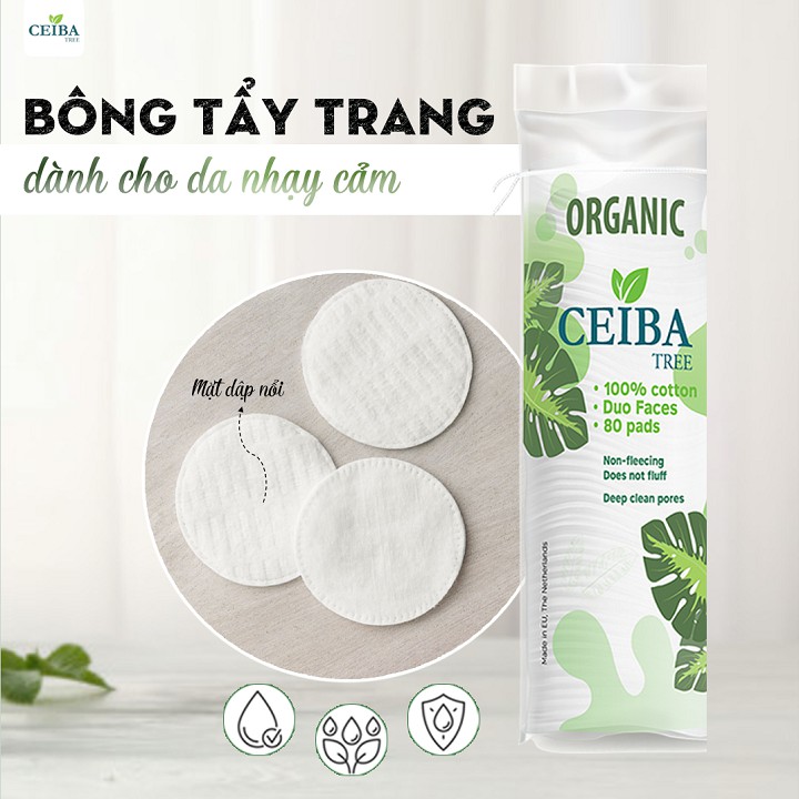 Bông Tẩy Trang Ceiba 100% Cotton Hữu Cơ Tự Phân Hủy Sinh Học Không Để Lại Sợi Ceiba Tree 80 Miếng | BigBuy360 - bigbuy360.vn