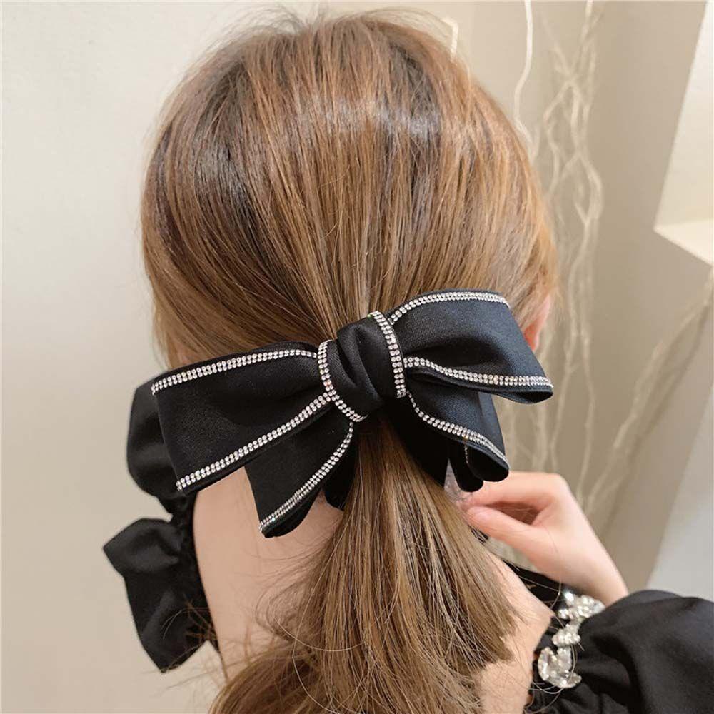 VANES1 Kẹp Tóc Đuôi Ngựa Bằng Satin Đính Đá Đơn Giản Ngọt Ngào Phong Cách Hàn Quốc