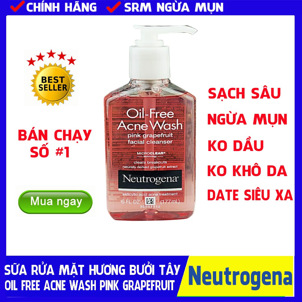 Sữa Rửa Mặt Neutrogena Oil Free Acne Wash Pink Grapefruit Facial Cleanser 177ml