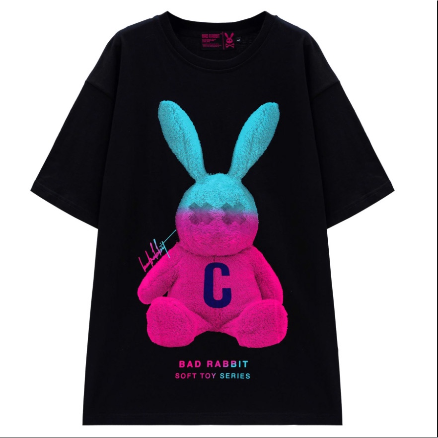 Áo Thun Tay Lỡ Form Rộng Đen Unisex - Áo Phông Nam Nữ Cổ Tròn Hình Thỏ Dễ Thương-ATCTD112 [Hình thât]