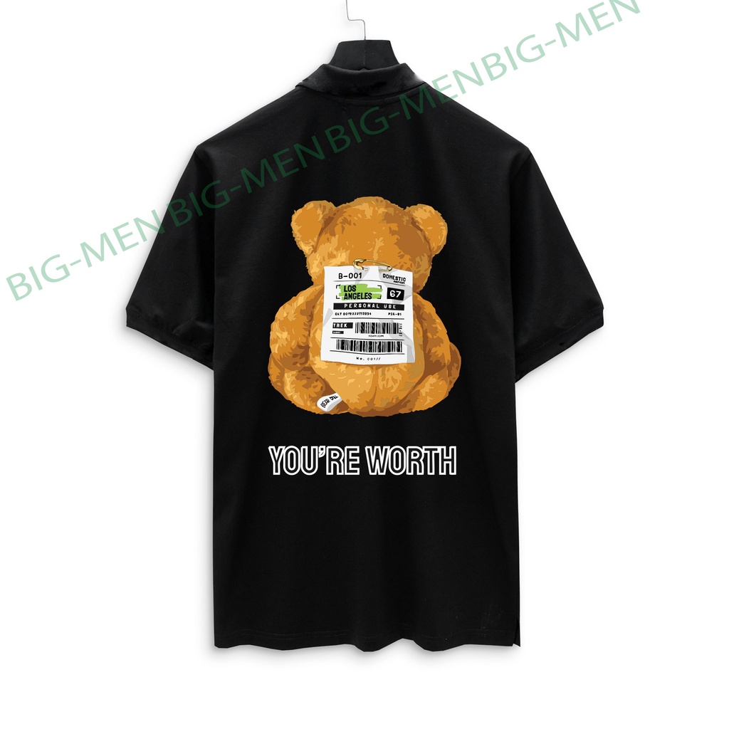 [bigsize] Áo thun polo bigsize nam in hình gấu đẹp 80-140kg
