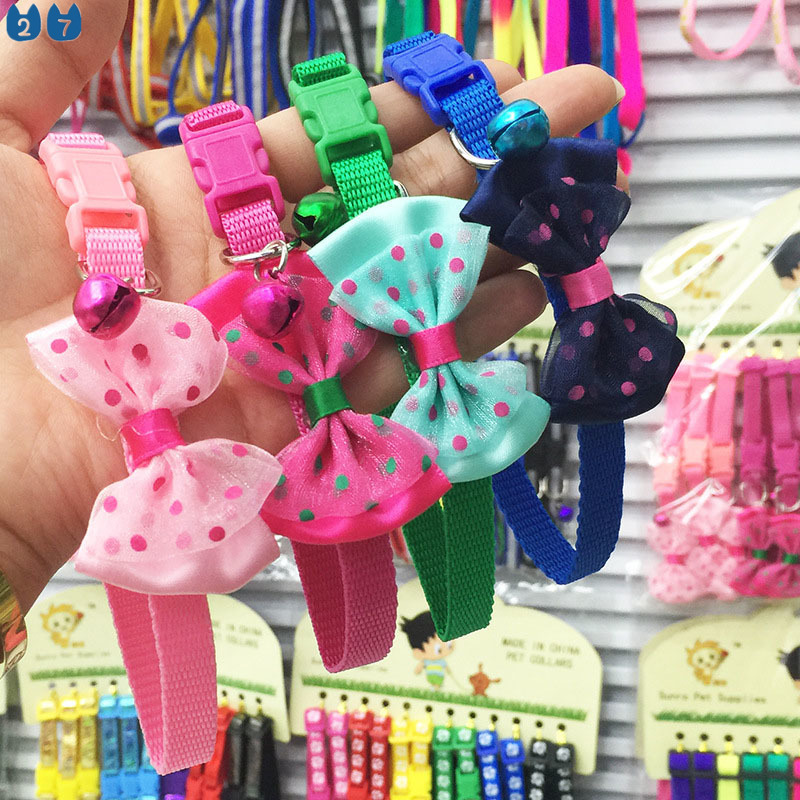 Vòng Cổ Nylon Đính Nơ Có Chuông Dễ Thương Có Thể Điều Chỉnh Màu Kẹo Ngọt Thời Trang Cho Thú Cưng 27 Cái
