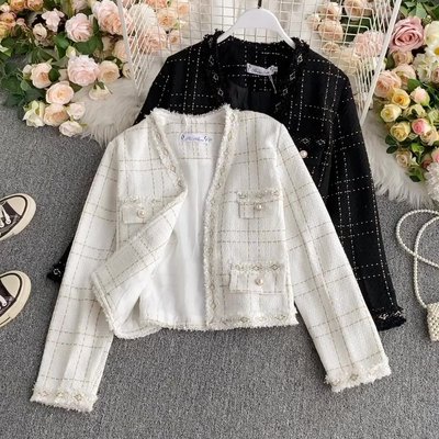 Áo dạ tweed, áo khoác nữ cổ V sang chảnh A886