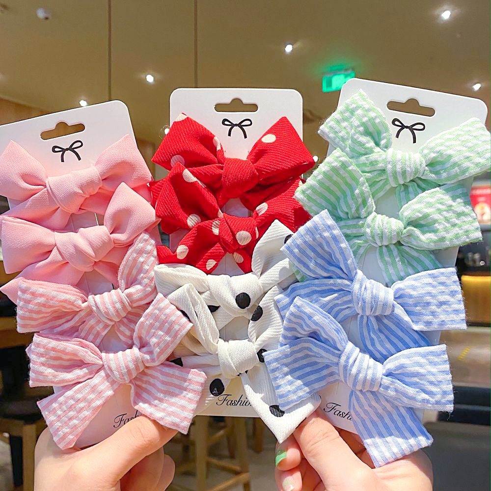KIDSBOWS Set 4 Kẹp Tóc Hình Nơ Họa Tiết Chấm Bi Dễ Thương Cho Bé Gái