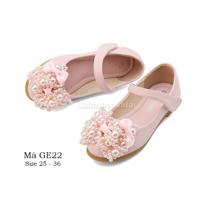 Giày búp bê cho bé gái cao cấp Hàn Quốc gắn nơ mũi tròn đế bệt nữ 2 màu (hồng, trắng) trẻ em 3 - 12 tuổi GE22 po